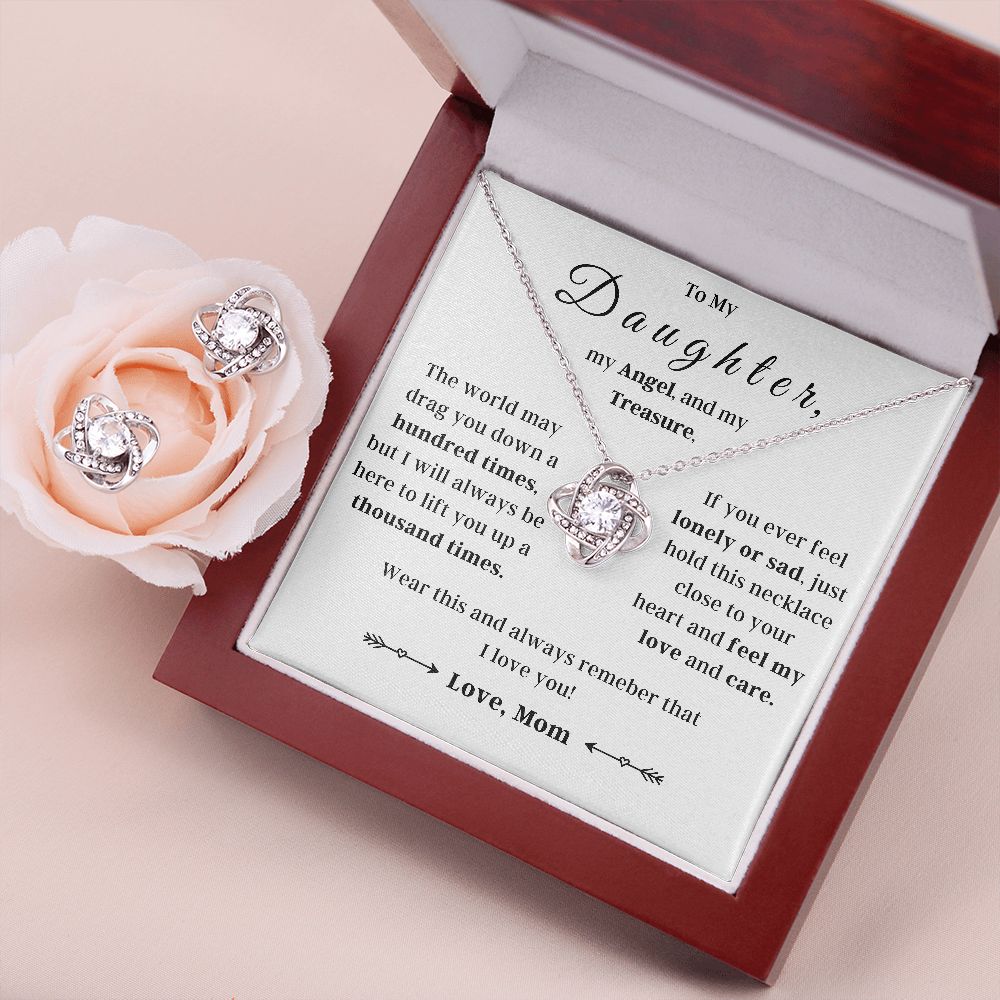 Love Knot Necklace With Free Zirconia Earring and Gift Box