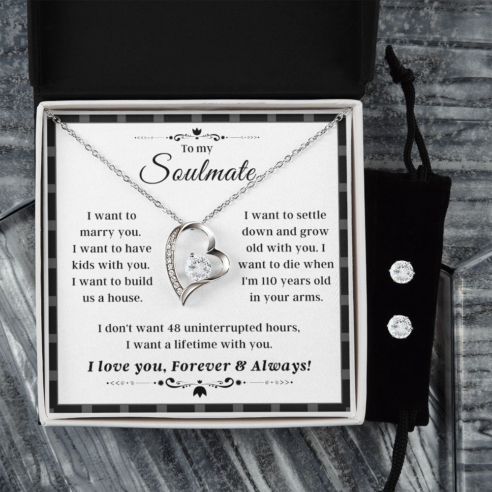 To My Soulmate Necklace With Free Cubic Zirconia Earrings