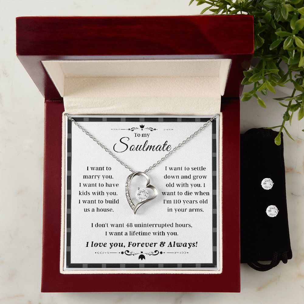 To My Soulmate Necklace With Free Cubic Zirconia Earrings