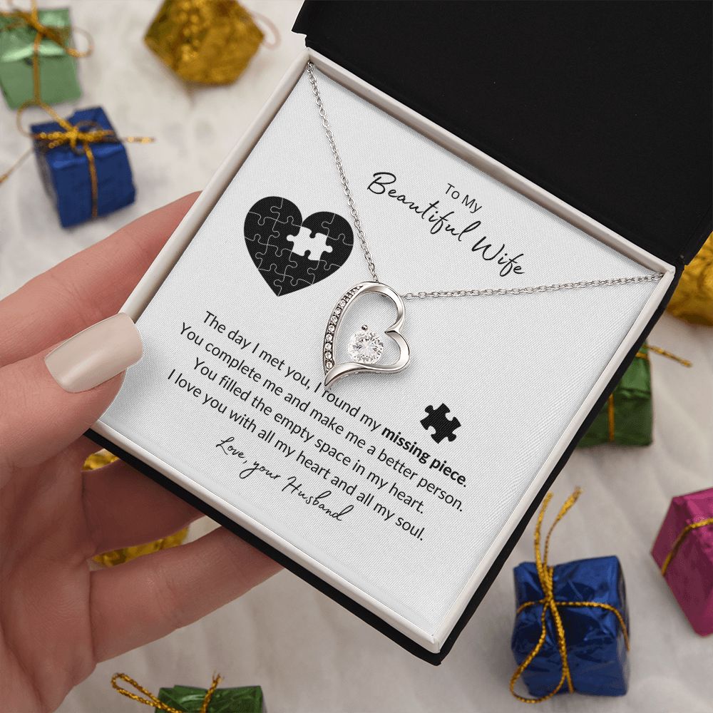 To My Wife - Missing Heart Piece Forever Love Necklace