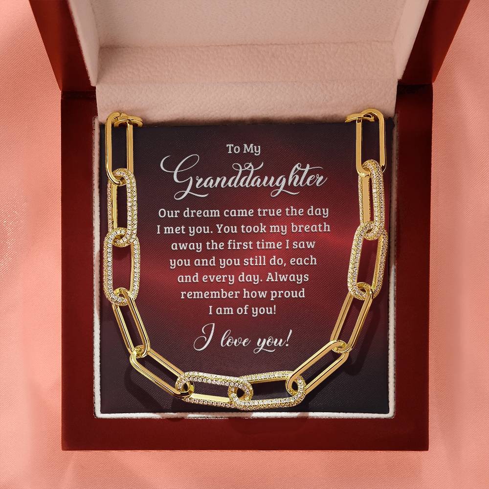 To Granddaughter CZ Paperclip Chain Necklace - SO - 0011