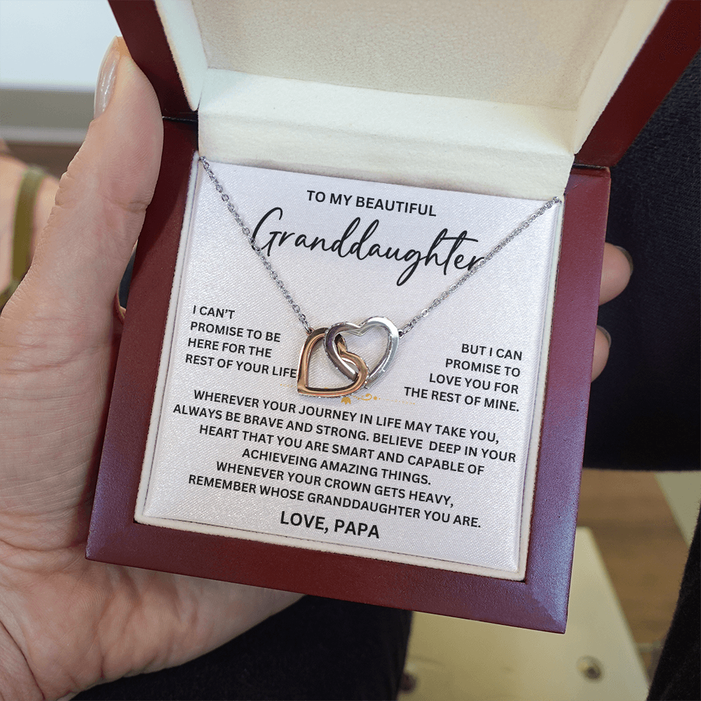 To Granddaughter / From Papa - Interlocking Hearts Necklace - SO#1124