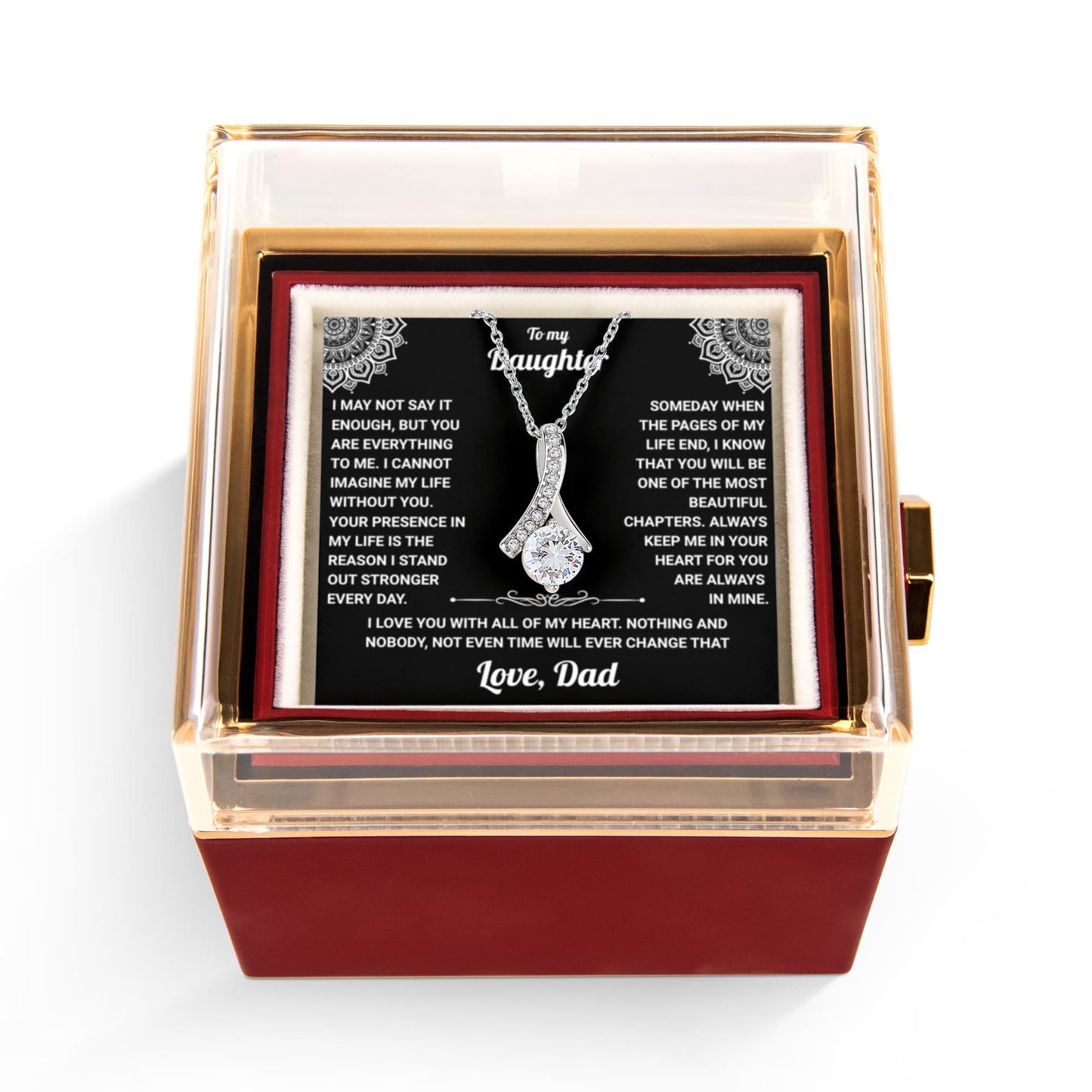 To My Daughter - From Dad - Rotating Rose Box Necklace Gift Set SS#28
