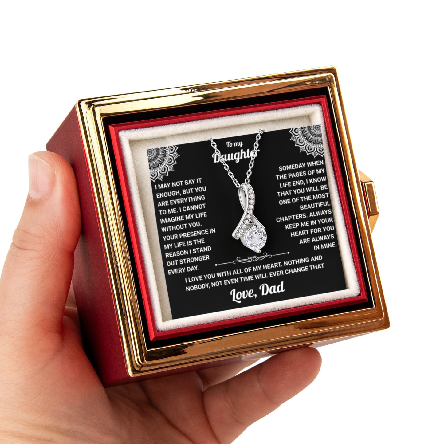 To My Daughter - From Dad - Rotating Rose Box Necklace Gift Set SS#28