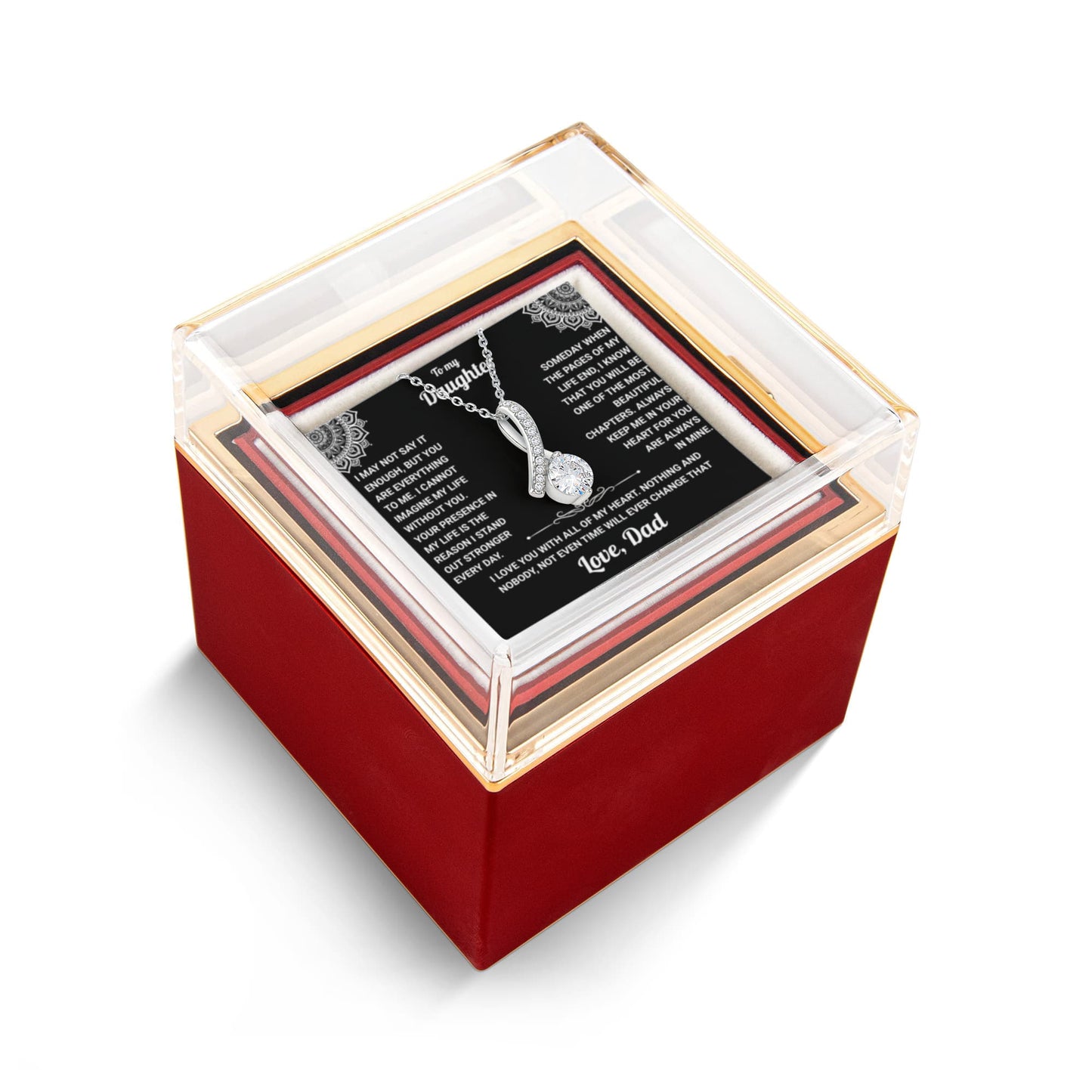 To My Daughter - From Dad - Rotating Rose Box Necklace Gift Set SS#28