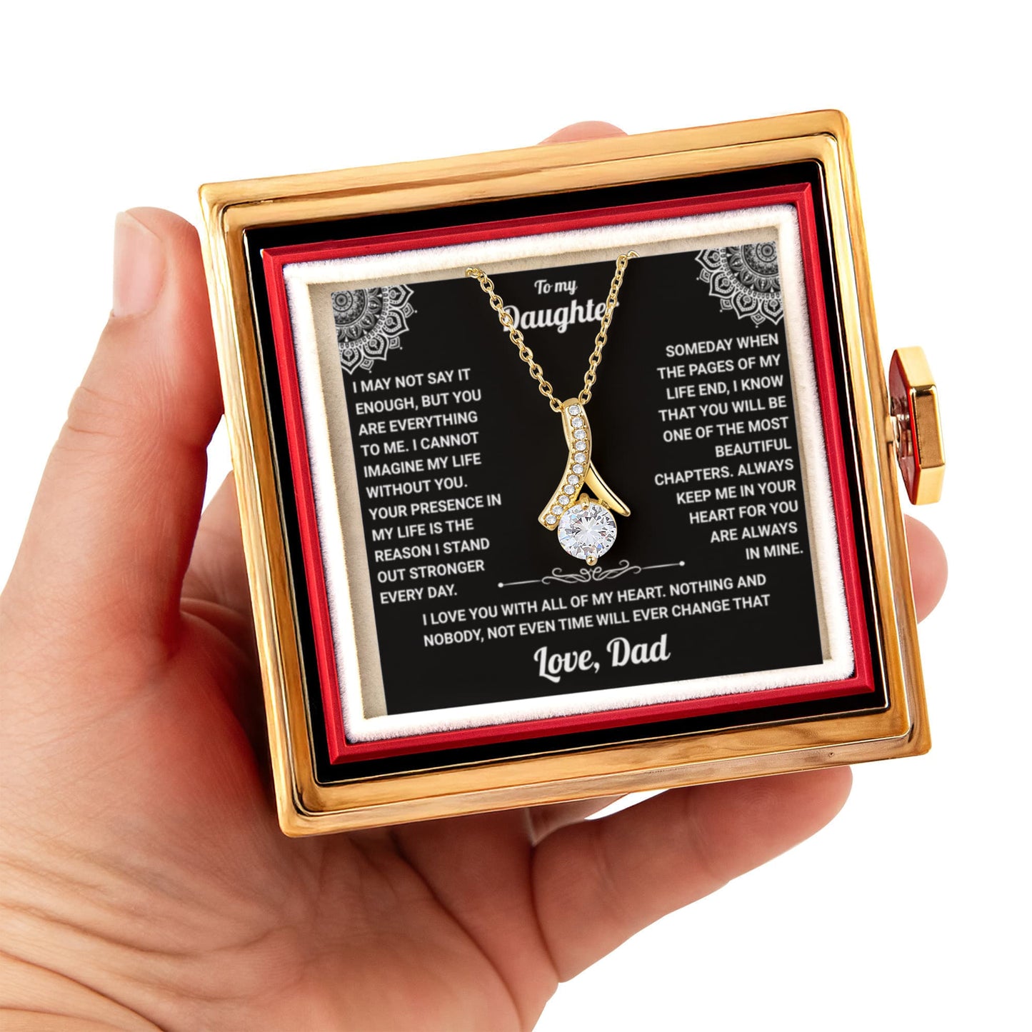 To My Daughter - From Dad - Rotating Rose Box Necklace Gift Set SS#28