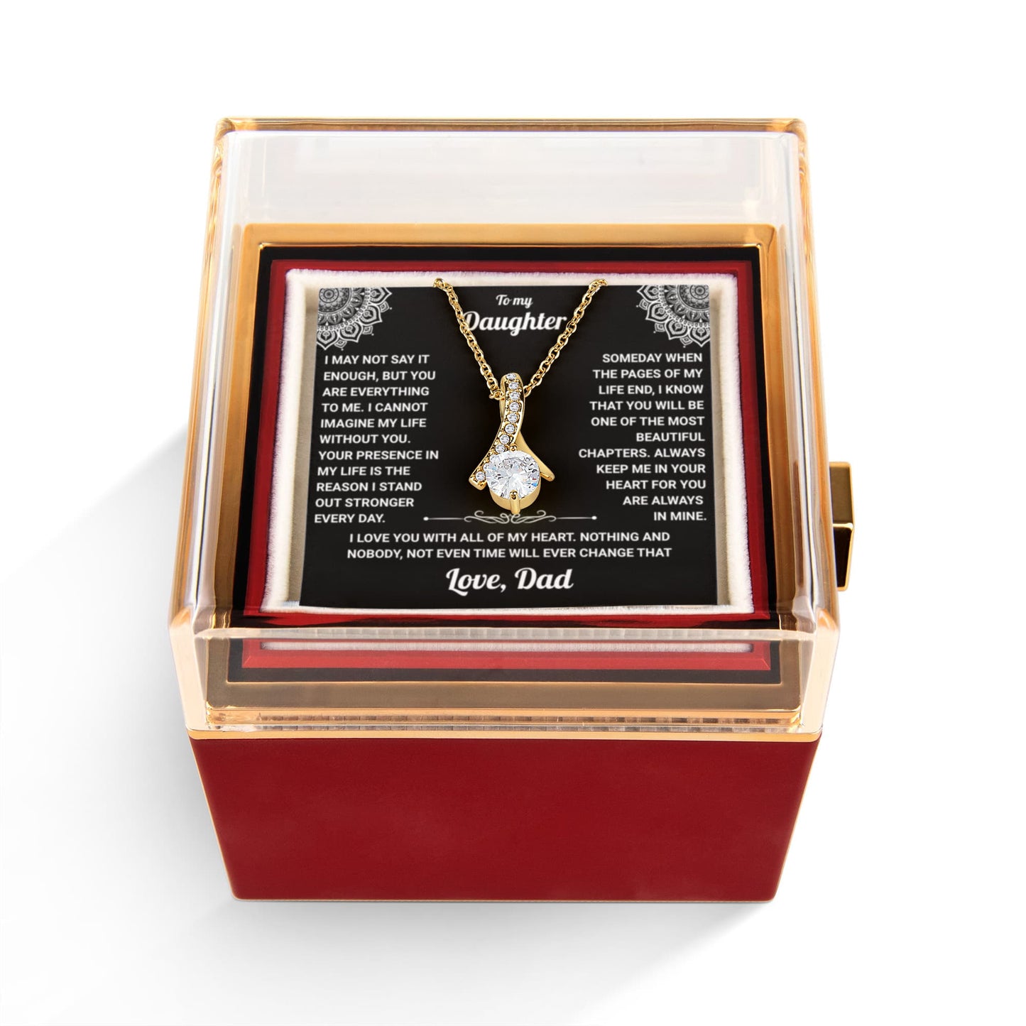 To My Daughter - From Dad - Rotating Rose Box Necklace Gift Set SS#28