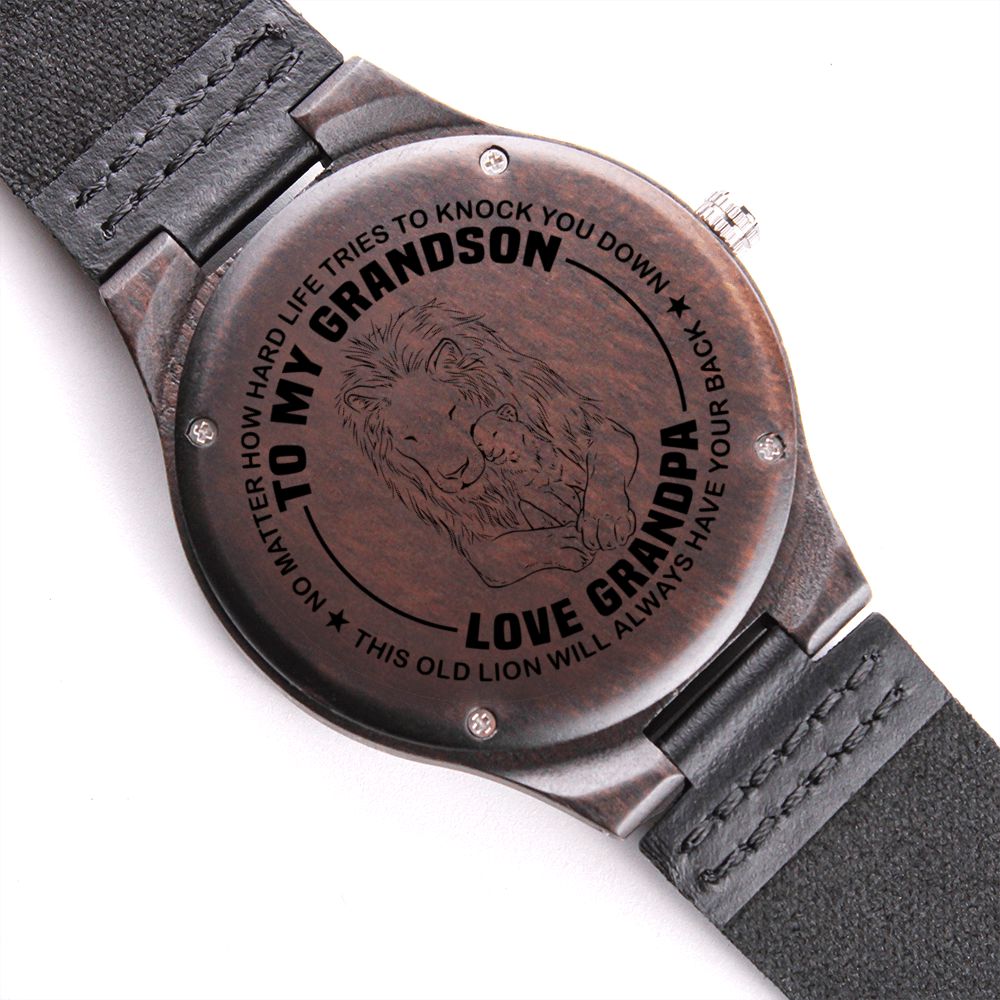 To my Grandson - Lion engraved wood watch