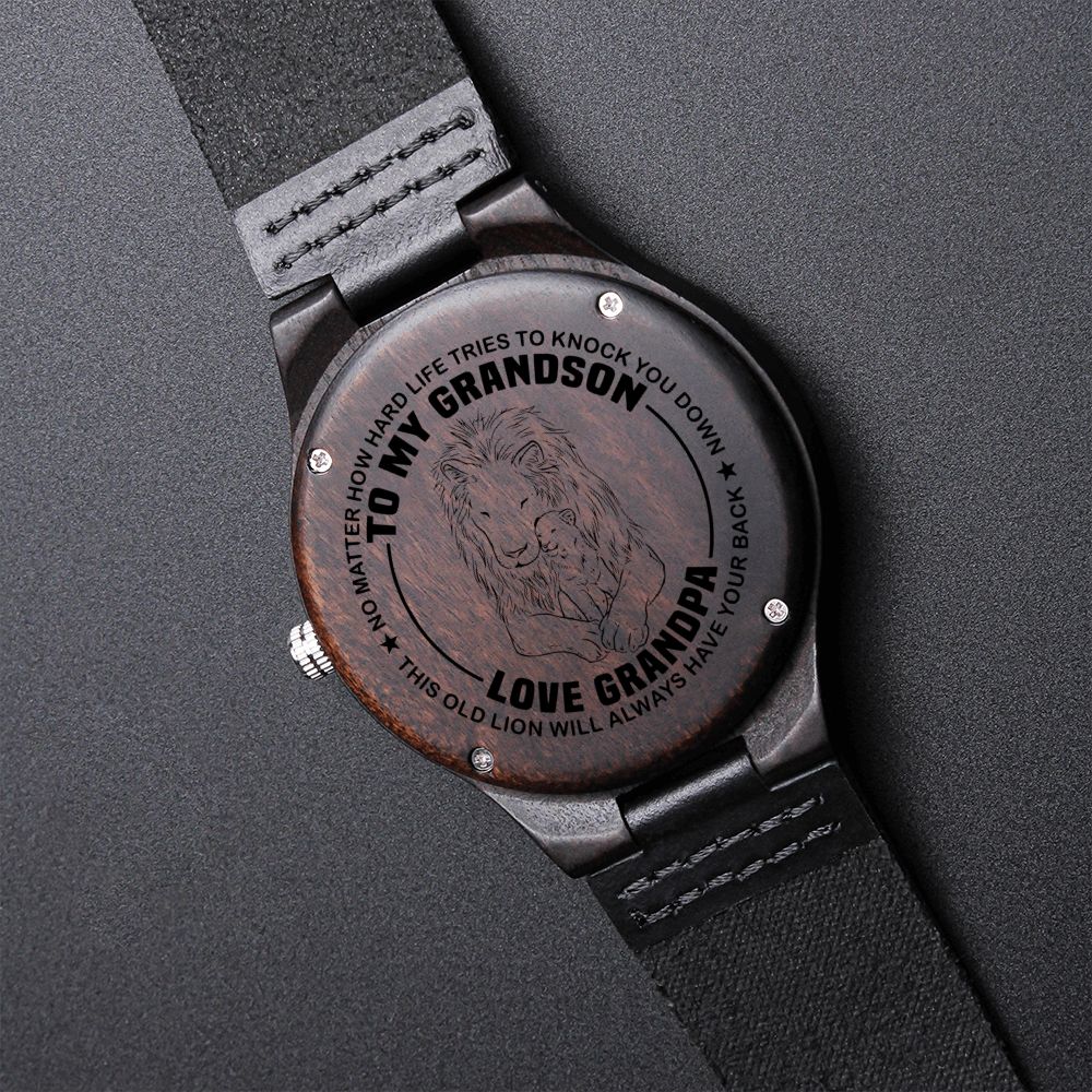 To my Grandson - Lion engraved wood watch