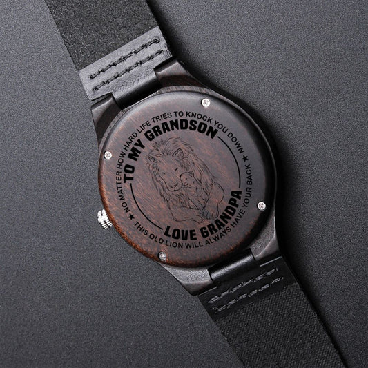 To my Grandson - Lion engraved wood watch