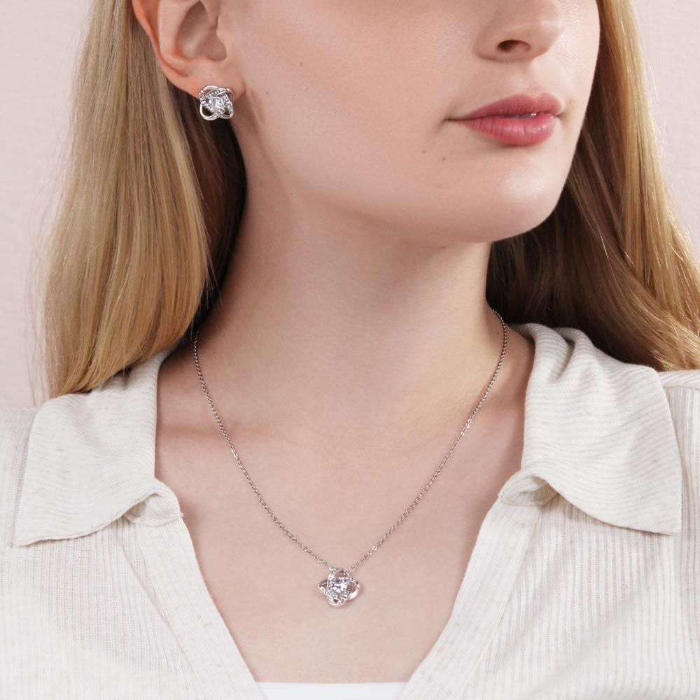 Love Knot Necklace With Free Zirconia Earring and Gift Box